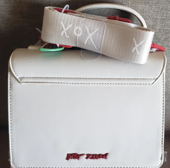 Betsey Johnson White Satchel with Red Heart Accents & Crossbody Strap - Picture 3 of 14